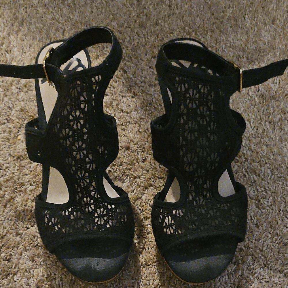 Fergalicious Black Gladiator Sandals with Lace Design